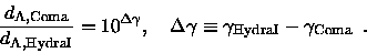 \begin{displaymath}\frac{ d_{\rm A,Coma} }{ d_{\rm A,HydraI} } = 10^{\Delta\gamm...
...amma \equiv \gamma_{\rm HydraI} - \gamma_{\rm Coma} \enspace .
\end{displaymath}