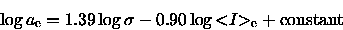 \begin{displaymath}\log a_{\rm e} = 1.39 \log\sigma -0.90 \log{< \hspace{-3pt} I \hspace{-3pt}>_{\rm e}}+ \mbox{constant}
\end{displaymath}