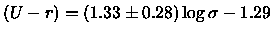 ${(U-r)}= (1.33 \pm 0.28) \log\sigma - 1.29$