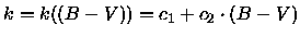 $k = k((B-V)) = c_1 + c_2\cdot(B-V)$